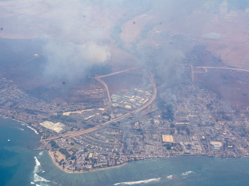 On Aug. 8, the Hawaii Wing conducted two aerial survey, capturing photos and videos of the extensive damage caused by the Maui brush fires. (U.S. Civil Air Patrol via Wikimedia Commons)