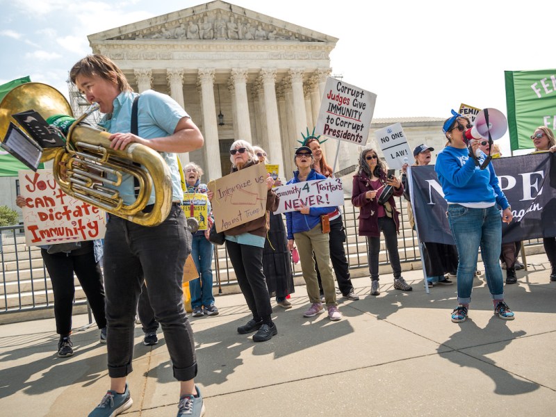 **FILE** Activists as part of the Women’s March Noise Demo in April 2024, protested judges supporting former President Donald Trump and warned against “corrupt judges’” involvement in cases surrounding the January 6, 2021 Capitol attack. Now MoveOn launched a petition calling Supreme Court Justices Clarence Thomas and Samuel Alito to recuse themselves from major cases related to January 6. (Shedrick Pelt, @sdotpdotmedia/The Washington Informer)