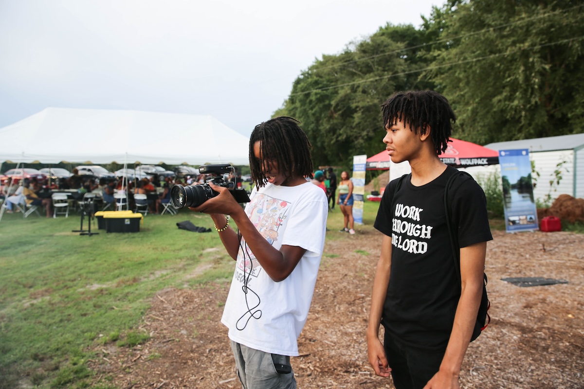 Working on the film “Coming Home” was Chase Williams (left), director of photography, and producer Andrew Coleman. The film is one of the latest films in AfroPop Digital Shorts. (Courtesy of Wayne Beatty)