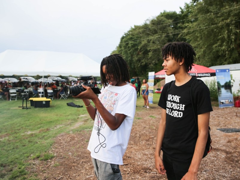 Working on the film “Coming Home” was Chase Williams (left), director of photography, and producer Andrew Coleman. The film is one of the latest films in AfroPop Digital Shorts. (Courtesy of Wayne Beatty)