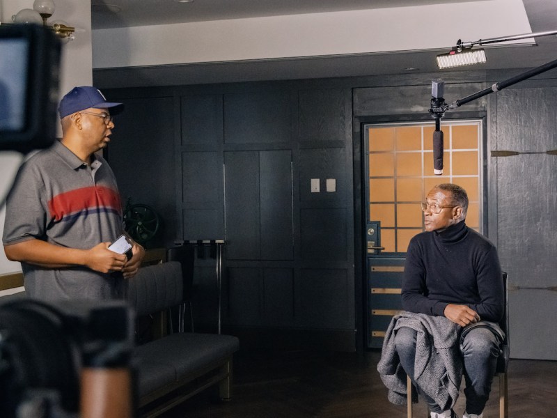 Producer and director Parrish Smith with comedian and actor Tommy Davidson on the set for the documentary “The Mecca of Comedy" that examines Black comedy history in D.C. The film now streams on Apple TV, Prime Video and Tubi. (Courtesy of Parrish Smith)