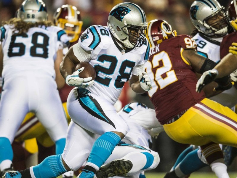 Carolina Panthers running back Jonathan Stewart ran for 132 yards in the Panthers' 26-15 win over the Washington Redskins at FedEx Field in Landover, Maryland, on Dec. 20.