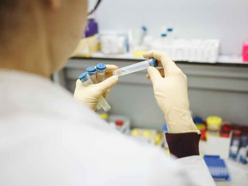 person holding test tubes